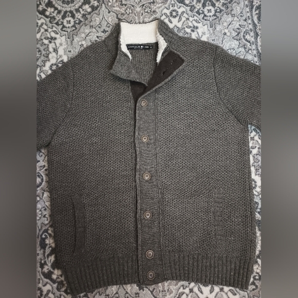 Daniele Blasi Mens Chunky Knit Cardigan XL Gray Sherpa Collar Wool Blend Grandpa - Picture 2 of 13